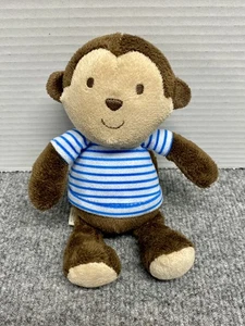 Carter’s Child of Mine Brown Monkey Plush Rattle Blue Striped Shirt Lovey - Picture 1 of 6