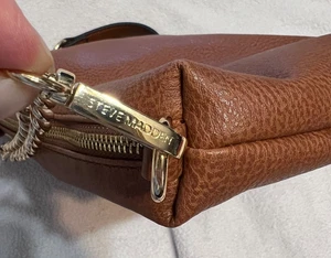 Steve Madden Faux Leather Purse Pocketbook Shoulder Brown Gold Chain Long Strap - Picture 1 of 6