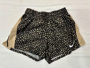 Nike Girls Youth Athletic Dri-Fit Training Shorts Size M Black Gold Lined Swoosh - Picture 1 of 3