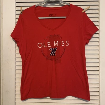LADIES VINTAGE OLE MISS V NECK.              T SHIRT ( FLIM FLAM) SZ  LG - Image 1 of 4