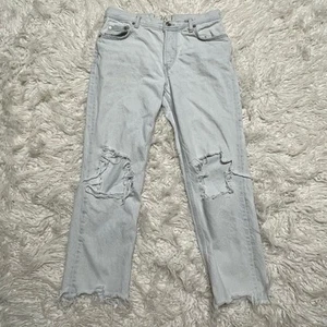 Free People Jeans Size 26 Light Blue Button Fly Ripped Jeans Open Knee - Picture 1 of 6