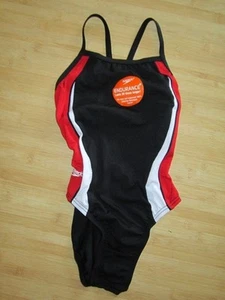 NEW* Speedo GIRLS 6 22 Swimsuit RACING $76 Youth Black Red Sonic Splice - Picture 1 of 4