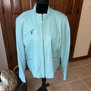 Women’s Pamela McCoy 100% Genuine Soft Leather Jacket Teal Xl - Picture 1 of 4