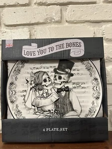 Eaton Fine Dining Halloween ‘Love You To The Bones’ 10.25” Plate Set of 4 - New! - Picture 1 of 5