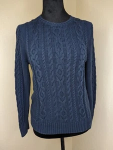 LL Bean Cable Tejido Cuello Redondo Suéter Azul Marino Para Mujer Pequeño 503309 100% Algodón - Imagen 1 de 16