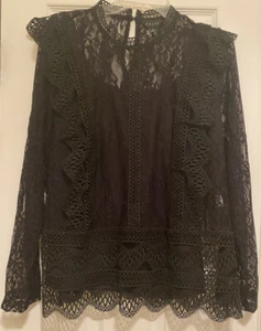 Wednesday Addams inspirierte schwarze Spitzenbluse-Goth-Cosplay-Viktorianisch-Halloween-L - Bild 1 von 8