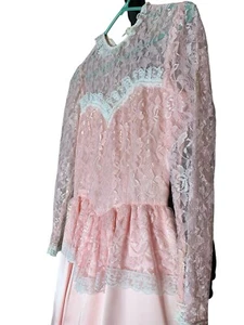 Abito da ballo vintage Gunne Sax 7 rosa pizzo punk ragazza rock prateria abito civetta retrò - Foto 1 di 10