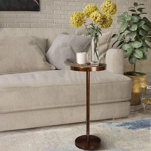 Pedestal Side Table, Beverage Table, Small Round Side Table,Martini Table, Brown - Picture 1 of 8