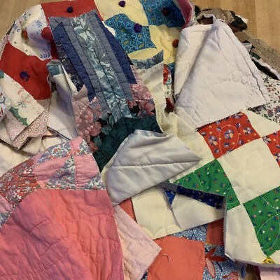 Vintage Handmade Patchwork Cutter Quilt Remnants Grab Bag Half Pound - Image 1 of 4