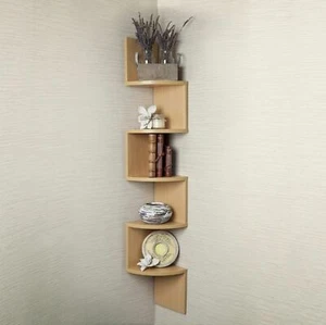 Beech Zig Zag Corner Wall Shelf Home Decor Display Curio Storage Float Shelves - Picture 1 of 2