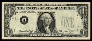 Banconota 1974 $1 INCHIOSTRO INSUFFICIENTE ERRORE DI SOVRASTAMPA Federal Reserve!   AU+ / UNC! - Foto 1 di 2