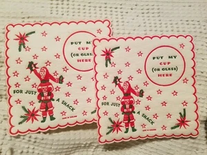 2 Collectible Christmas Paper Napkins/Coasters- Santas made in England - Picture 1 of 5