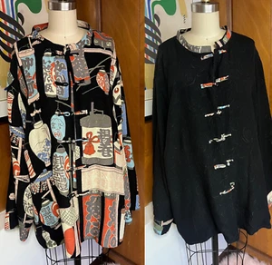 CITRON Asian Jacket Silk Sz XXL reversible lanterns Blouse black - Picture 1 of 7