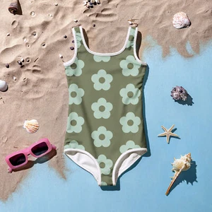 Kids floral flower green swimsuit - Picture 1 of 15