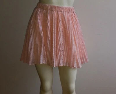 Womens Juniors Pleated Skirt Size Small Elastic Waist Salmon Peach High Low  - Image 1 of 4