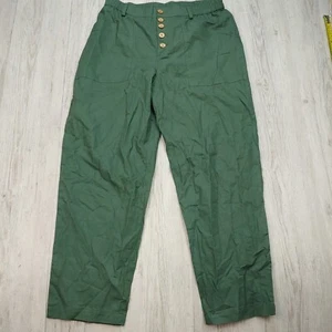 Lintico Women’s Linen Pants Wide Leg Size L Button Fly Elastic Waist Green - Picture 1 of 10