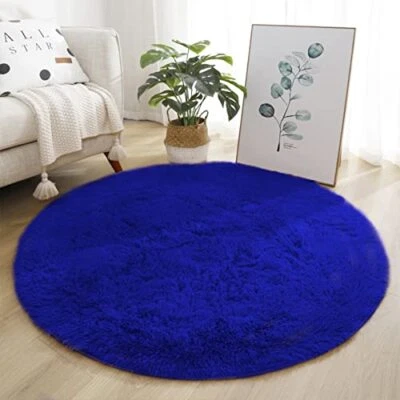 Soft Fluffy Round Area Rug, Cozy Plush Shaggy Circle Carpet 2.6 Feet Royal Blue - Image 1 of 4