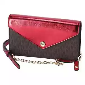 Michael Kors Jet Set Travel Small Signature Clutch Crossbody Brown - Picture 1 of 6