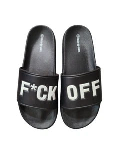 Black Saints "F*CK OFF" Pantoletten Sandalen - Größe 10 (EU 44) - Bild 1 von 4