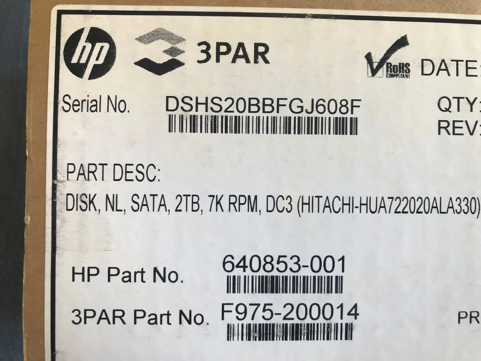 NEW HP 640853-001 677192-001 2TB NL SATA 7.2K HARD DRIVE FOR 3PAR F-CLASS  - Image 1 of 1