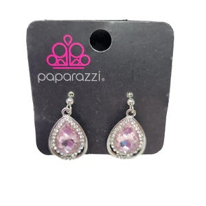 Pink Crystal / Silver Tone Pierced Earrings by Paparazzi - Picture 1 of 4