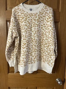 Aerie Women Sz M Beige And Tan Leopard Oversized Pullover - Picture 1 of 8