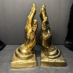 VTG Vintage Old Nice Bookends Praying Hands MCM Metal Bronze Brass Spelter - Picture 1 of 11