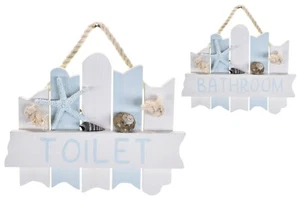 Nautical Beach Chunky 3d Wooden Bathroom or Toilet Door Sign & Jute Hanger 18cm - Picture 1 of 1