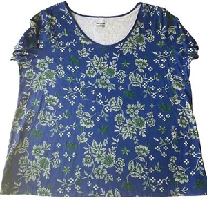 Basic Editions Women’s Short Sleeve Floral T-shirt size XL, Blue & Green - Picture 1 of 8