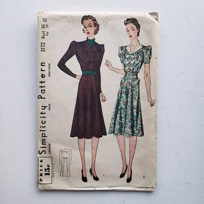 1940s Vintage Simplicity 3172 Pocket Three Bow Bodice Dress Sewing Pattern  - Image 1 of 2