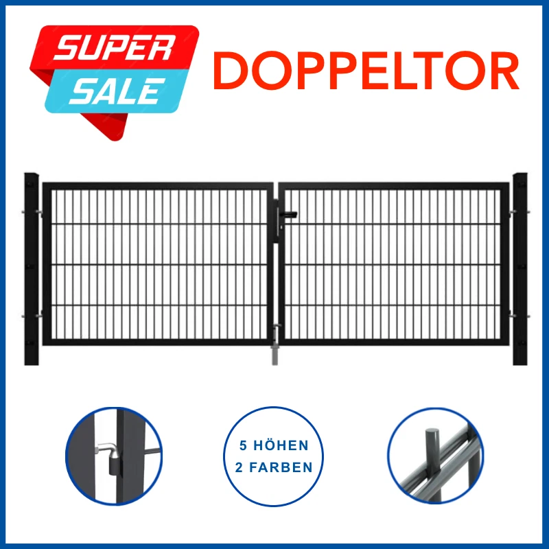 GEWA Cancello Doppio Cancello in Metallo Cancello di Ingresso Cancello Doppia Bacchetta Larghezza 1m 3m - Immagine 1 di 4