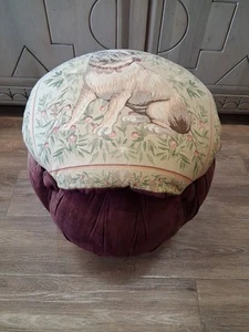 Vintage Round Pillow Top Pug Dog Ottoman Foot Stool. Beautiful - Picture 1 of 10