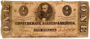 1863 $1 Richmond, VA Confederate Note T-62 - Picture 1 of 2