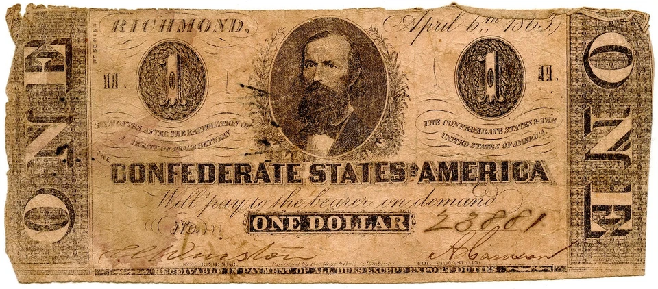 1863 $1 Richmond, VA Confederate Note T-62 - Image 1 of 2