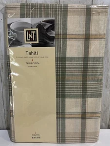 Linens n Things Square Cotton Tablecloth 52"x52" - Plaid Green Brown Yellow -NEW - Picture 1 of 2