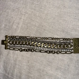 Silpada KR Bracelet Brass & Silver Chunky Curb Link Multi Chain Wide Bracelet - Picture 1 of 8