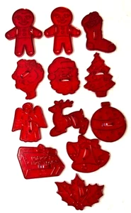 Cortadores de galletas navideñas de plástico transparente rojo HRM de colección EE. UU. Lote de 12 K1 - Imagen 1 de 14