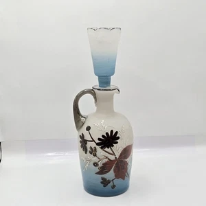 VTG Handpainted Italian Art Glass Mop Glass Cruet Pitcher W/stopper 9"H Floral  - Picture 1 of 19