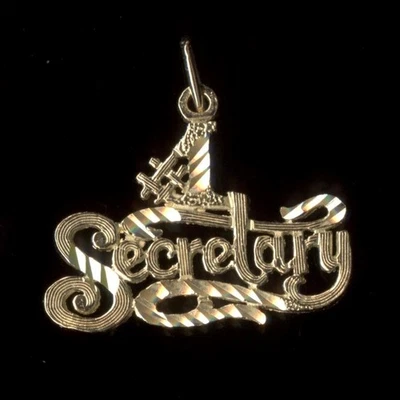 Nuevo 14K .79 Gramos 20mm Oro Amarillo Sólido "#1 Secretaria" Palabra Colgante Dije Dj Foto 1 de 2