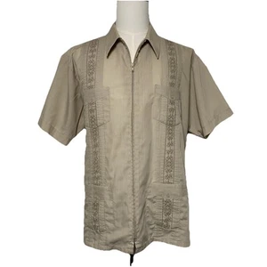 The Genuine Haband Guayabera Shirt With Zipper Men's XL Lightweight Tan Vintage - Picture 1 of 16