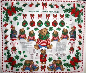 PEPPERMINT TEDDY APPLIQUE PANEL - 100% COTTON FABRIC - Picture 1 of 8