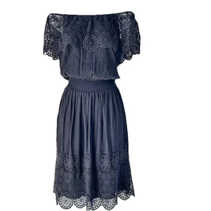 Monsoon Little Black Dress Size 12 AU Knee Length Lace Bodice Off Shoulder - Imagen 1 de 11
