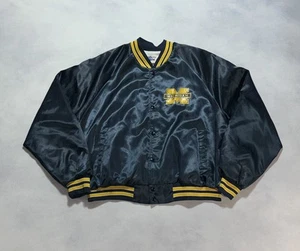 Vintage 80s Chalk Line Michigan Wolverines Satin Bomber Jacket Mens Large Navy - Picture 1 of 10