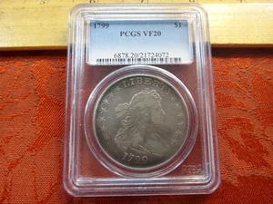 Dólar de plata busto drapeado de Estados Unidos 1799 $1 graduado PCGS VF20 (13 estrellas) - Imagen 1 de 4
