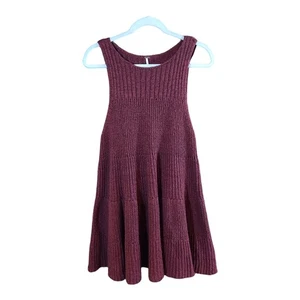 Free People Cherry Red Ribbed Knit Sleeveless Waterfall Ruffle Dress Women's XS - Picture 1 of 8