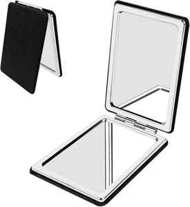 Portable Beauty Mirror with Leather Cover, 1X/2X Two-Sided Makeup Small Pocket - Foto 1 di 12