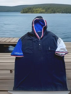 POLO RALPH LAUREN SHORT SLEEVE HOODED POLO SHIRT NAVY/RED/WHITE MENS SIZE 3XB - Picture 1 of 7