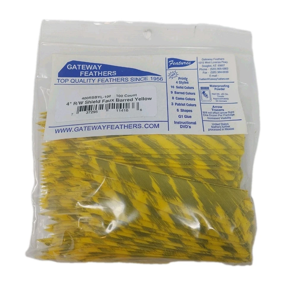 Gateway Shield Cut Feathers Barred Yellow 4 In. RW 100 Pk. 76620