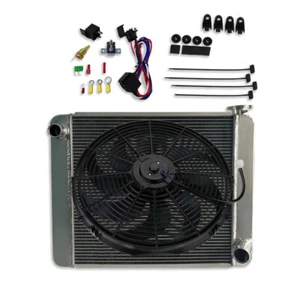 24" Fabricated Aluminum Radiator For GM Chevy w/16" S-Blade Fan&Thermostat Relay - Imagen 1 de 13