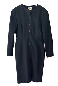 Vintage Ann Tjian Womens Kenar 2 Black Wool Trench Blazer Jacket Size 10 Dress - Picture 1 of 5